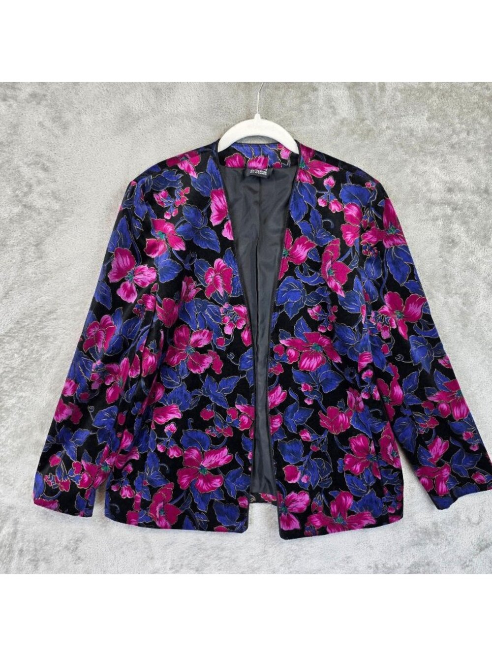 Vintage Tan Jay Blazer Jacket Womens Petite Size Black Pink Blue Velvet Floral